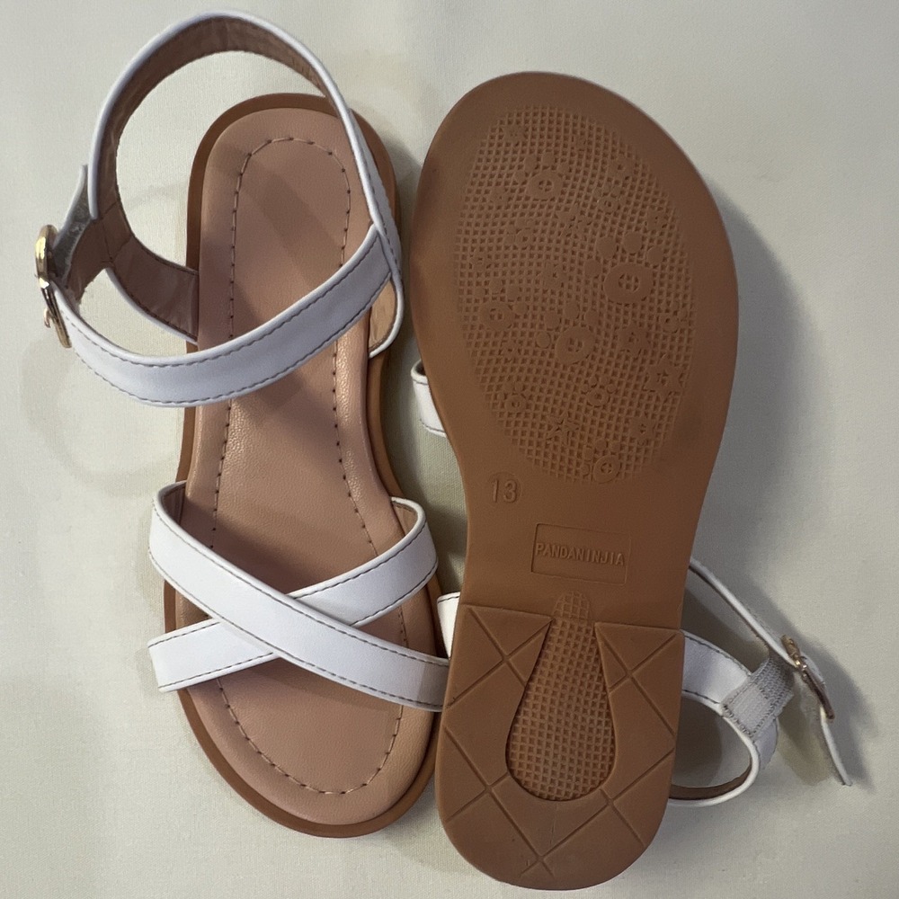 PANDANINJIA Girls White Strappy Ankle Strap Sandals Buckle Open Toe US 13 - Picture 3 of 4